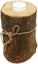 2x Elegante stoere houten boomstam kaarsenhouder schijf bruin 'Kelly' Lumbuck - waxinelichthouder L - Hout glas