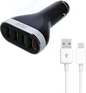 Durata Adapter 7.8mAh 39W Qualcomm 3.0 Quick Charge (DR-C10) Zilver 4 USB Poorten USB autolader met 1 Micro USB Kabel voor Samsung / Sony / Huawei / Motorola / Wiko / LG / HTC / Honor / Alcat