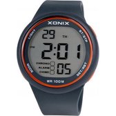 Xonix GJB-A03 - Horloge - Digitaal - Heren - Mannen - Rond - Siliconen band - ABS - Cijfers - Achtergrondverlichting - Alarm - Start-Stop - Chronograaf - Tweede tijdzone - Waterdicht - 10 ATM - Grijs - Oranje