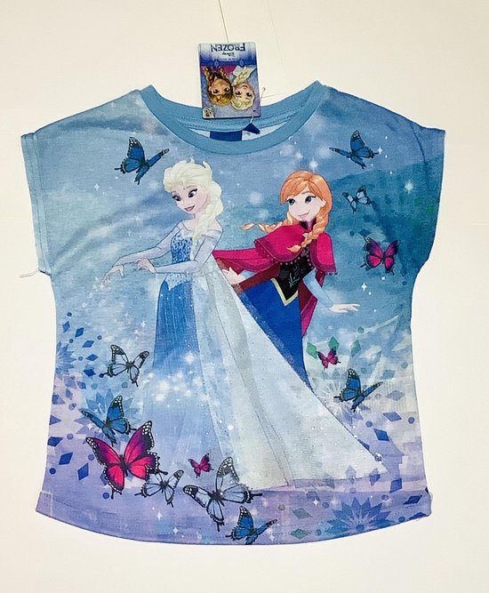 Disney Frozen t-shirt - vlinders - blauw - maat 122/128 (8 jaar)