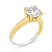 Velini jewels-R5172G-54 -Verlovingsring -925 Zilver gerodineerd-14 karat verguld- Cubic Zirkonia 6MM Center stone