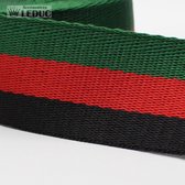 5 meter Gestreepte Tassenband 30mm Groen / Rood / Zwart