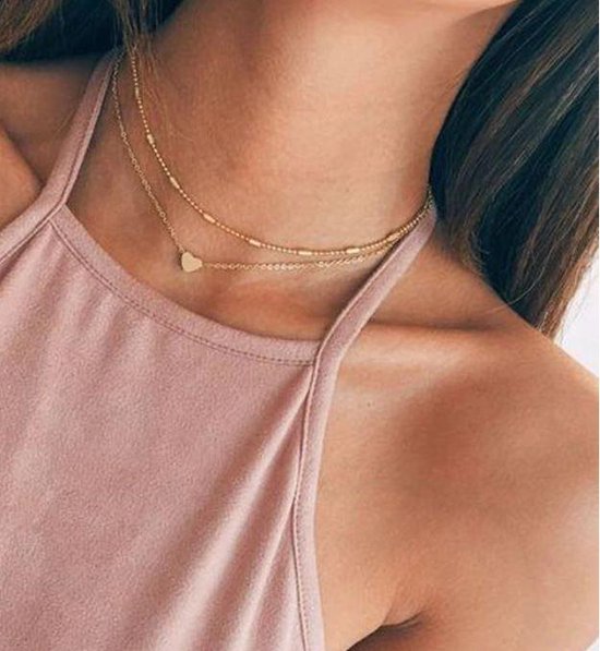 Tibri 205 - Goudkleurige choker ketting - Choker met hartje - Ketting met hartje - Dames ketting