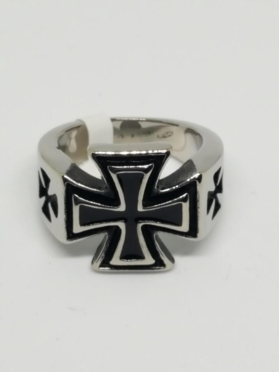 RH Jewelry Herenring – Hoogwaardig Staal – IJzeren Kruis Design – Stijlvolle Zilverkleurige Ring – Maat 19