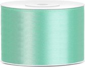 1x Hobby/decoratie mintgroen satijnen sierlinten 5 cm/50 mm x 25 meter - Cadeaulint satijnlint/ribbon - Mintgroene linten - Hobbymateriaal benodigdheden - Verpakkingsmaterialen