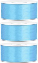 3x Hobby/decoratie lichtblauwe satijnen sierlinten 2,5 cm/25 mm x 25 meter - Cadeaulinten satijnlinten/ribbons - Lichtblauwe linten - Hobbymateriaal benodigdheden - Verpakkingsmaterialen