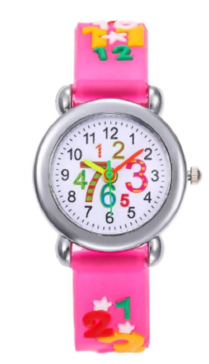 Cijfers leren - kinderhorloge/ peuter horloge - educatief horloge- meisjes - roze - 28 mm - I-deLuxe verpakking
