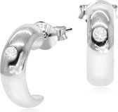Joy|S - Zilveren oorbellen halve hoepel oorringen 13 mm zirkonia