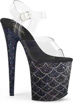 Pleaser Sandaal met enkelband, Paaldans schoenen -35 Shoes- FLAMINGO-808MSLG Paaldans schoenen Zilverkleurig/Transparant