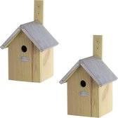 2x Houten vogelhuisjes/nestkastjes pimpelmees - Tuindecoratie vogelnest nestkast vogelhuisjes