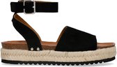 Manfield - Dames - Zwarte suède plateau sandalen - Maat 37