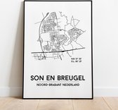 Son en Breugel city poster, A4-formaat met lijst, plattegrond poster, woonplaatsposter, woonposter