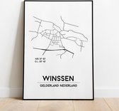 Winssen city poster, A4 zonder lijst, plattegrond poster, woonplaatsposter, woonposter