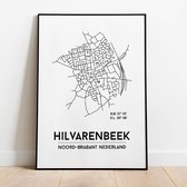 Hilvarenbeek city poster, A4 met lijst, plattegrond poster, woonplaatsposter, woonposter