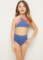 ELLA Sneldrogende en UV Werend Bikini Meisjes - Zachte en Comfortabele Zwemkleiding Meisjes van Gecertificeerde Premium Italiaanse Stof - Badpak Meisjes / Zwempak Meisjes - Blauw Roze - 3-4 j