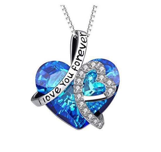 Ketting hart ♥ blauw - strass I Love You forever ®Pippashop | bol.com