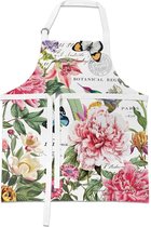 Schort - Keukenschort met pioenrozen bloemen en vlinder