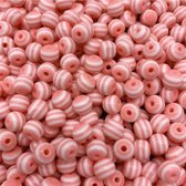 50 Stuks Kralen Licht Roze / Wit Gestreept (8mm)