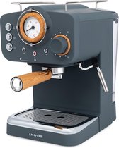 IKOHS Retro Espressomachine – Retro koffiezetapparaat – Mat Grijs - Twee koffiearmen - Cappuccinoapparaat