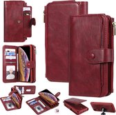 Voor iPhone XR multifunctionele retro afneembare magnetische horizontale flip lederen tas met kaartsleuven en houder en portemonnee en fotolijst (rood)