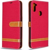 Voor Galaxy A11 Kleuraanpassing Denim Texture Horizontaal Flip Leren Case met Houder & Kaartsleuven & Portemonnee & Lanyard (Rood)