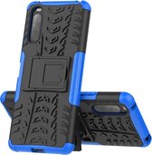 Voor Sony Xperia 10 â…¡ Tire Texture Shockproof TPU + PC beschermhoes met houder (blauw)