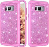 Glitter poeder contrast huid schokbestendig siliconen + pc-beschermhoes voor Galaxy S8 + (roze)