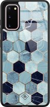 Samsung S20 hoesje glass - Blue cubes | Samsung Galaxy S20 case | Hardcase backcover zwart