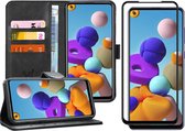 Hoesje geschikt voor Samsung A21s en Screenprotector - Book Case Leer Wallet Zwart + Screen Protector Full