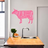Muursticker Koe Met Benaming -  Roze -  120 x 80 cm  -  keuken  engelse teksten  alle muurstickers  dieren - Muursticker4Sale