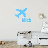 Muursticker Vliegtuig Met Naam - Lichtblauw - 80 x 48 cm - baby en kinderkamer naam stickers