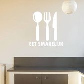 Muursticker Eet Smakelijk Met Bestek -  Wit -  40 x 37 cm  -  keuken  nederlandse teksten   - Muursticker4Sale