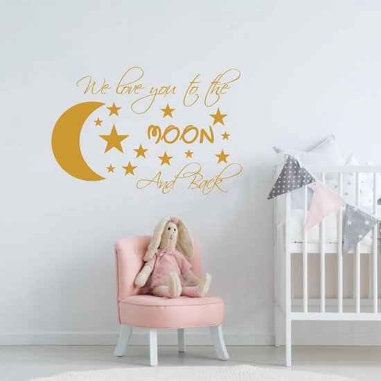 Muursticker We Love You To The Moon And Back - Goud - 80 x 55 cm - baby en kinderkamer - teksten en gedichten baby en kinderkamer alle