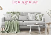 Muursticker Live Laugh Love Met Bloem - Roze - 80 x 15 cm - woonkamer slaapkamer engelse teksten
