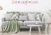 Muursticker Live Laugh Love Met Bloem -  Roze -  160 x 29 cm  -  woonkamer  slaapkamer  engelse teksten  alle - Muursticker4Sale