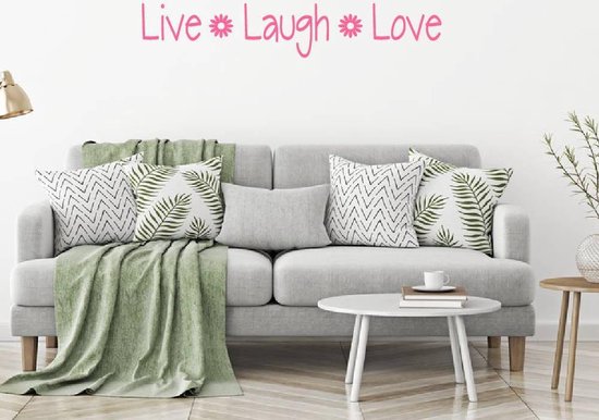 Muursticker Live Laugh Love Met Bloem - Roze - 160 x 29 cm - woonkamer slaapkamer alle