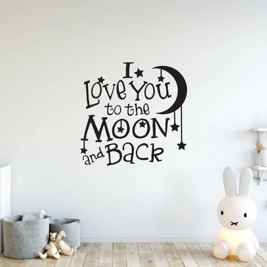 Muursticker I Love You To The Moon And Back - Oranje - 120 x 120 cm - baby en kinderkamer - teksten en gedichten baby en kinderkamer alle