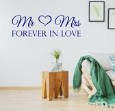 Muursticker Mr & Mrs Forever In Love - Donkerblauw - 80 x 24 cm - slaapkamer engelse teksten