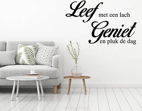 Muursticker Leef Met Een Lach Geniet En Pluk De Dag - Oranje - 80 x 48 cm - woonkamer slaapkamer alle