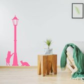 Muursticker Lantaarn Met Poesen - Roze - 120 x 56 cm - woonkamer dieren