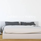 Muursticker Wake Up & Be Happy - Wit - 80 x 11 cm - slaapkamer engelse teksten