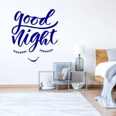 Muursticker Good Night Ogen - Donkerblauw - 40 x 45 cm - engelse teksten slaapkamer baby en kinderkamer