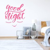 Muursticker Good Night Ogen -  Roze -  40 x 45 cm  -  engelse teksten  slaapkamer  baby en kinderkamer  alle - Muursticker4Sale