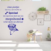 Muursticker Mopshond -  Donkerblauw -  60 x 84 cm  -  woonkamer  nederlandse teksten   - Muursticker4Sale