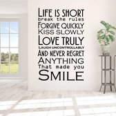 Muursticker Life Is Short - Zwart - 60 x 94 cm - woonkamer