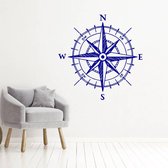 Muursticker Kompas - Donkerblauw - 60 x 60 cm - engelse teksten slaapkamer woonkamer bedrijven