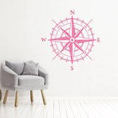 Muursticker Kompas - Roze - 60 x 60 cm - engelse teksten slaapkamer woonkamer bedrijven