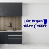 Muursticker Life Begins After Coffee - Donkerblauw - 80 x 31 cm - engelse teksten keuken bedrijven