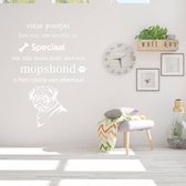 Muursticker Mopshond -  Wit -  40 x 56 cm  -  woonkamer  nederlandse teksten   - Muursticker4Sale