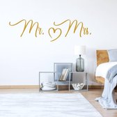 Muursticker Mr & Mrs Hart -  Goud -  160 x 41 cm  -  engelse teksten  slaapkamer  alle - Muursticker4Sale